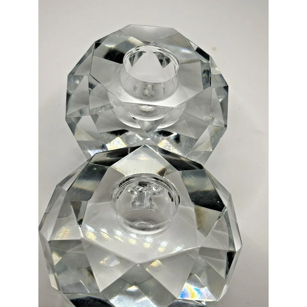 Vintage Crystal Faceted Candlestick Holders (2) Made In Japan Hollywood Glamour